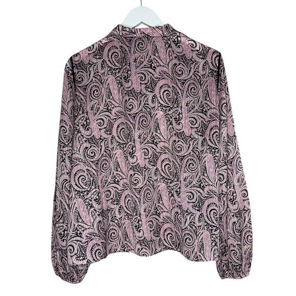 NWOT Maje Apollo Tie Neck Paisley Top Blouse Pink Black Gold Blouse Size Large - Picture 9 of 12